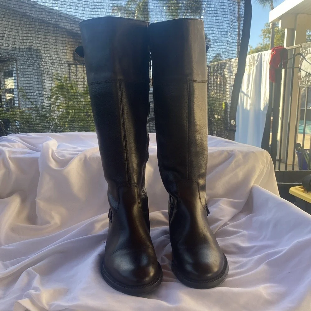 Brown Leather Zip Knee High Riding Boots Size 6 US ALDO